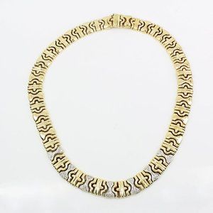 14k Yellow + White Gold Pave Diamond Parentesi Link Choker Necklace